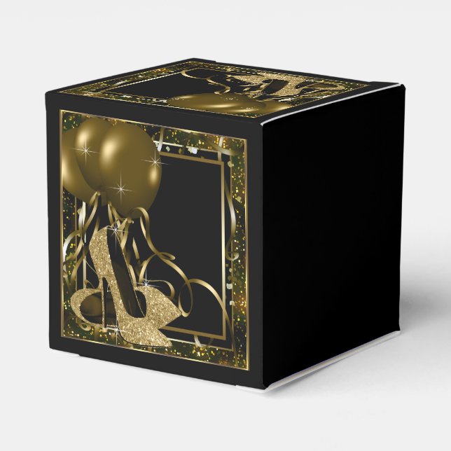 Black and Gold Glitter High Heel Shoe Favor Box (Back Side)