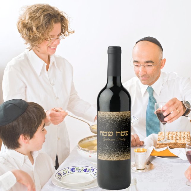 Black and Gold Glitter Jewish Pesach Passover  Wine Label (Creator Uploaded)