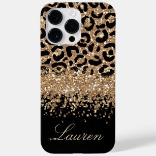 Black and Gold Glitter Leopard Print Case-Mate iPhone 14 Pro Max Case