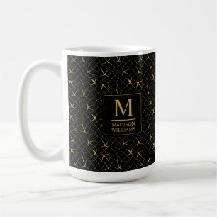 Black and Gold Glitter Luxury Geometric Pattern Coffee Mug