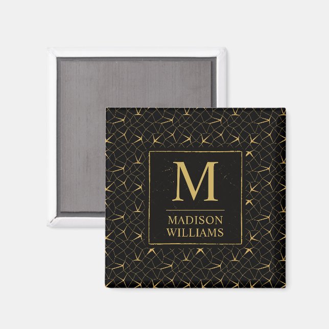 Black and Gold Glitter Luxury Geometric Pattern Magnet (Front/Back)