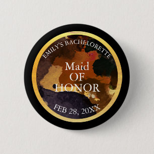 Black and Gold Glitter Maid of Honour Bachelor 2 Inch Round Button