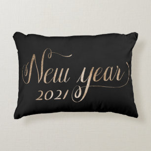 Black and Gold Glitter New Year 2021 Accent Pillow