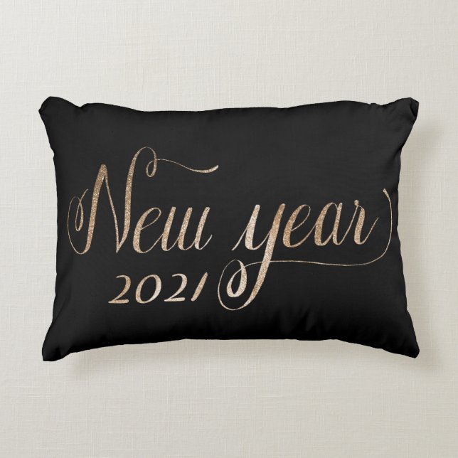Black and Gold Glitter New Year 2021 Accent Pillow (Front)