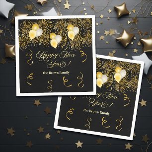 Black and Gold Glitter New Year's Eve Party Napkin