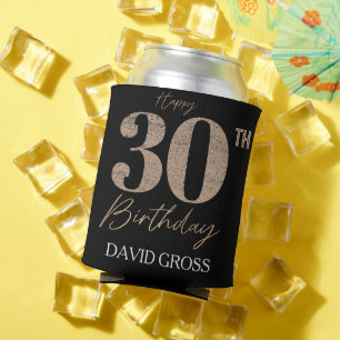 Black and Gold Glitter Numeral 30th Birthday  Can Cooler
