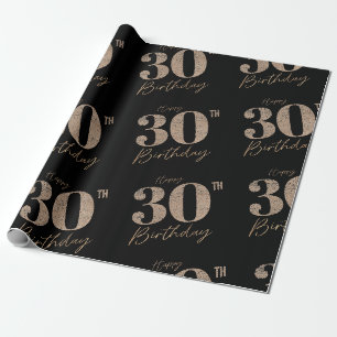 Black and Gold Glitter Numeral 30th Birthday Wrapping Paper
