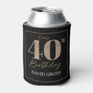 Black and Gold Glitter Numeral 40th Birthday  Can Cooler