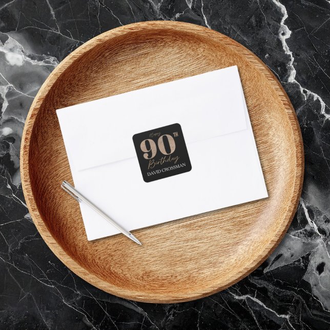 Black and Gold Glitter Numeral 90th Birthday  Square Sticker (Creator Uploaded)