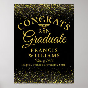 Black And Gold Glitter Nursing Graduation Sign