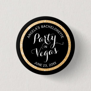 Black and Gold Glitter Party in Vegas Custom 1 Inch Round Button