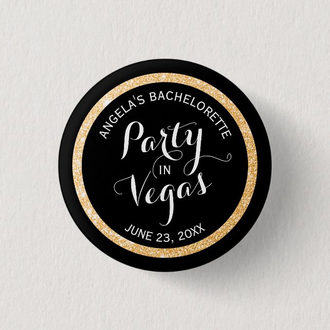 Black and Gold Glitter Party in Vegas Custom 1 Inch Round Button (Front)