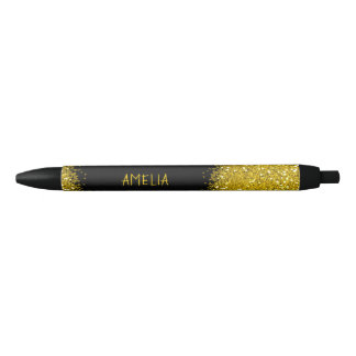 Black And Gold Glitter Personalized Name Ink Pen