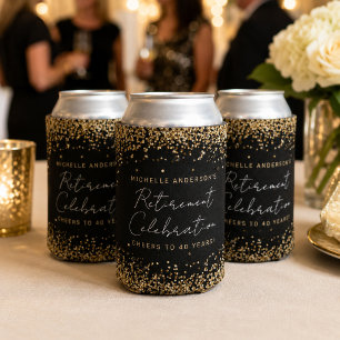 Black and Gold Glitter Retirement Can Coolers