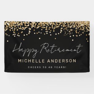 Black and Gold Glitter Retirement Party Banner