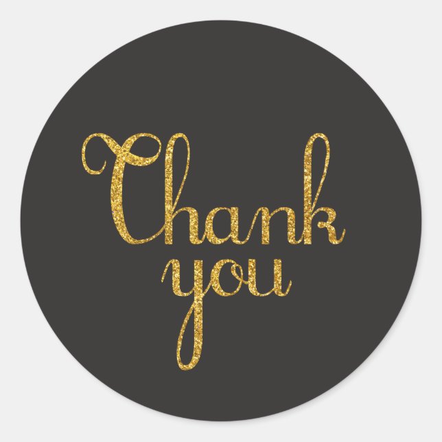 Black And Gold Glitter Thank You Stickers (Front)