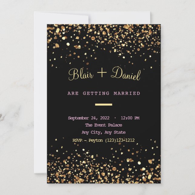 Black and Gold Glitter Wedding Invitation (Front)