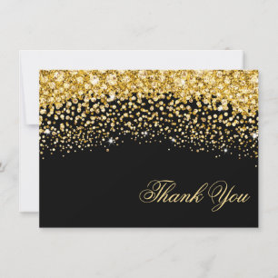 Black and Gold Glitter Wedding Thank You Card
