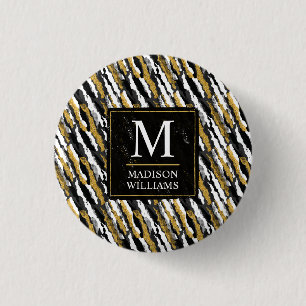 Black and Gold Glitter White Animal Zebra Pattern 1 Inch Round Button