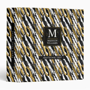 Black and Gold Glitter White Animal Zebra Pattern Binder