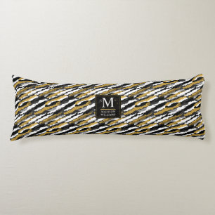 Black and Gold Glitter White Animal Zebra Pattern Body Pillow
