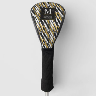 Black and Gold Glitter White Animal Zebra Pattern Golf Head Cover