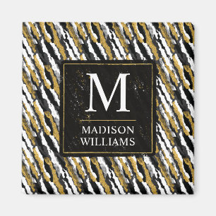 Black and Gold Glitter White Animal Zebra Pattern Magnet