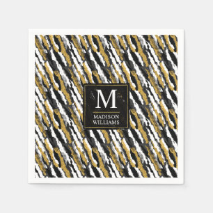 Black and Gold Glitter White Animal Zebra Pattern Napkin