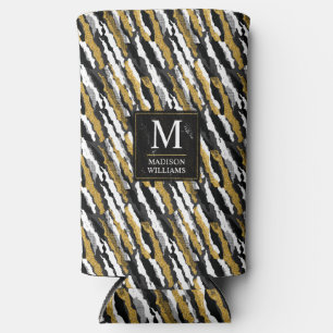 Black and Gold Glitter White Animal Zebra Pattern Seltzer Can Cooler