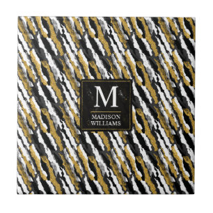 Black and Gold Glitter White Animal Zebra Pattern Tile