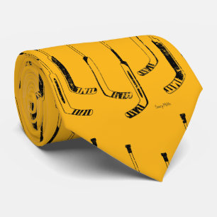 Black and Gold Goalie Sticks Hockey Tie