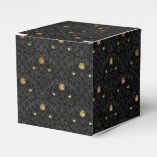 Black and Gold Gold Floral Grunge Damask Favor Box