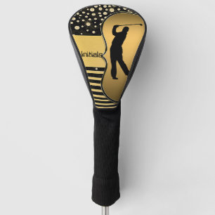 Black and Gold Golfer w/Initial Golf Head Cover