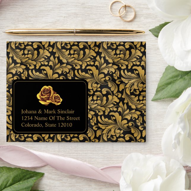 Black And Gold Goth Pattern Envelope (Wedding)