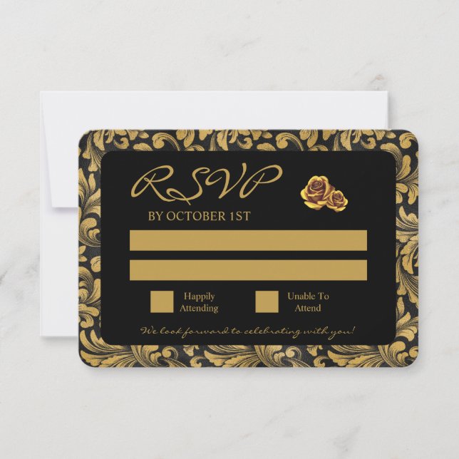 Black And Gold Goth Pattern  RSVP Card (Front)