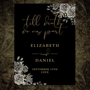 Black And Gold Goth Roses Floral Wedding Sign