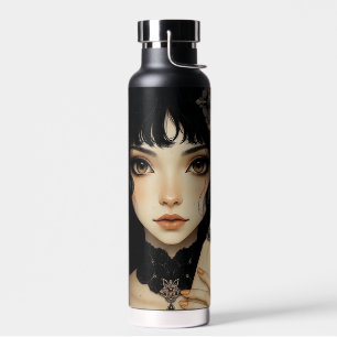 Black and Gold Gothic Anime Girl Personalized Water Bottle