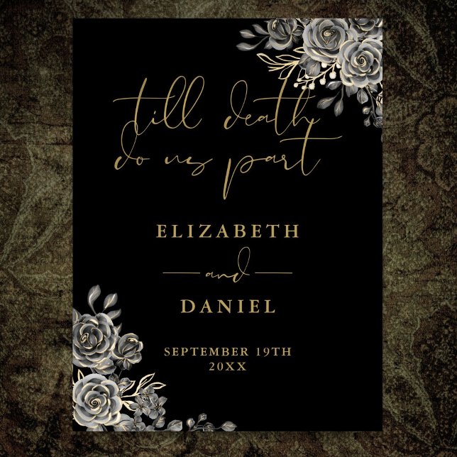 Black And Gold Gothic Roses Floral Wedding Sign (Black And Gold Goth Roses Floral Wedding Sign)