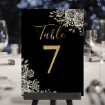 Black And Gold Gothic Wedding Table Number<br><div class="desc">These elegant black and gold roses floral gothic wedding table numbers can be personalized with your table numbers in chic typography. The cards are printed on the front and back (double-sided). Designed by Thisisnotme©</div>