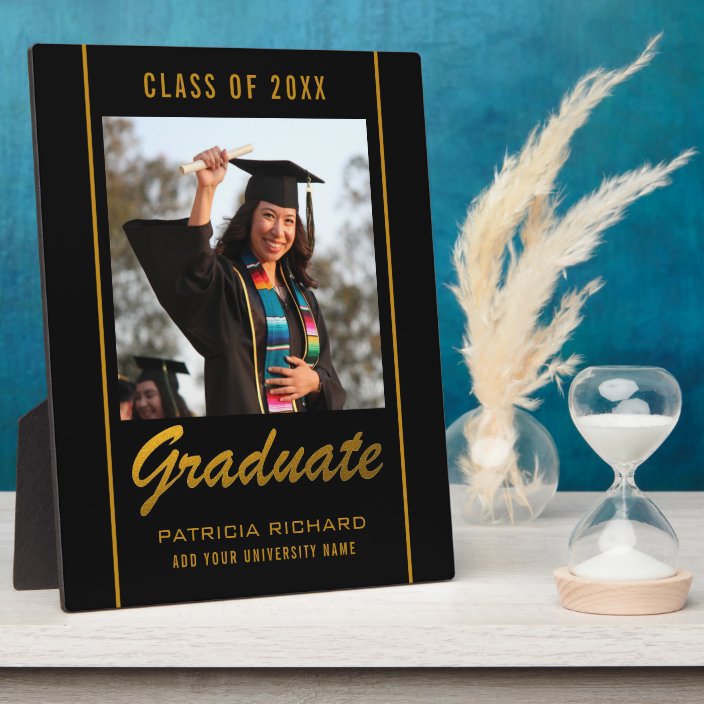 Black And Gold Grad Photo Graduation Keepsake Plaque | Zazzle.ca