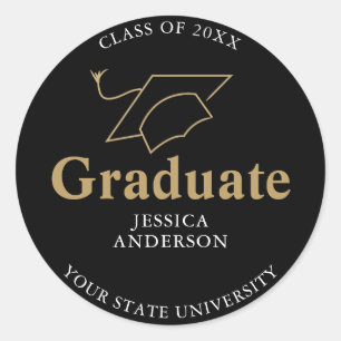 Black and Gold Graduate Cap Graduation Classic Round Sticker