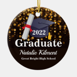 Black and Gold Graduation Cap Class of 2022 Photo Ceramic Ornament
