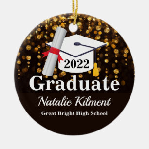 Black and Gold Graduation Cap Class of 2022 Photo Ceramic Ornament