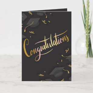 Black and Gold Graduation Cap Greeting Card
