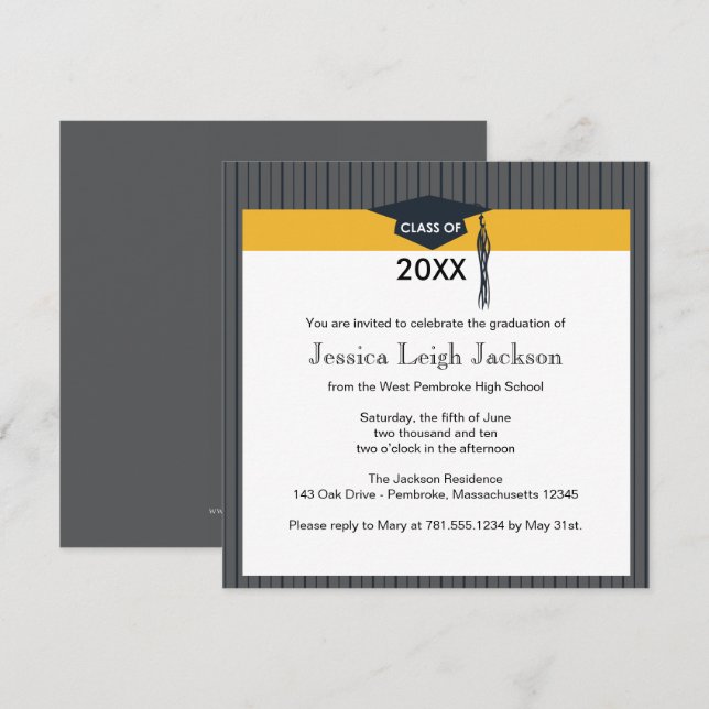 Black and Gold Graduation Cap Invitation (Front/Back)