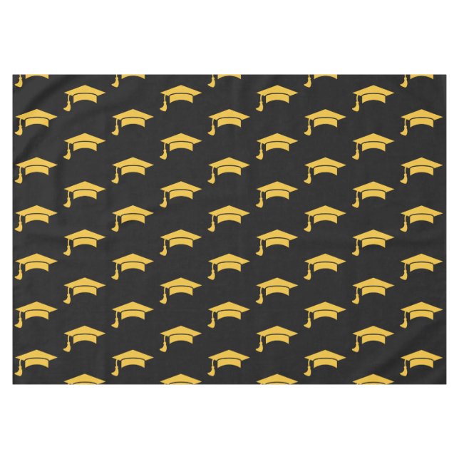 Black and Gold Graduation Cap Tablecloth (Front (Horizontal))