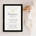 black and gold graduation ceremony invitation<br><div class="desc">An elegant graduation ceremony card with faux gold and black. The text details and image can be personalized.</div>