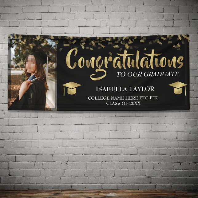 Black And Gold Graduation Congratulations Photo Banner (Creator Uploaded)