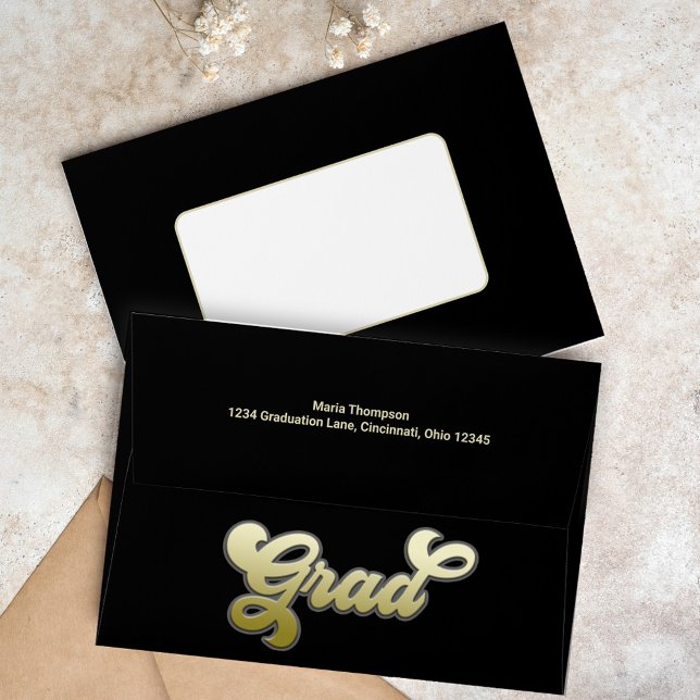 Black and Gold Graduation Custom Envelope (A 5x7 envelope size envelope template. )
