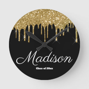 Black and Gold Graduation Gift Class of 2022 Grad Round Clock